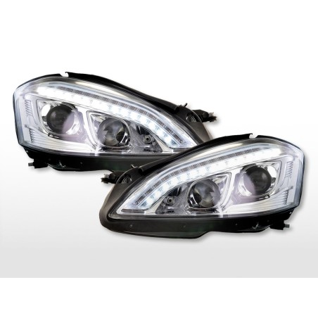 Phares Xenon Daylight LED DRL look Mercedes-Benz Classe S (221) 05-09 chrome