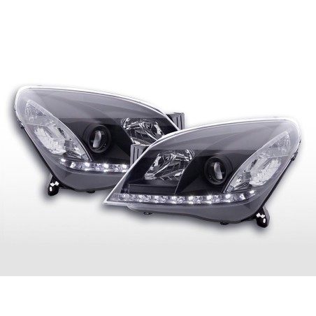 Phare Daylight à LED DRL look Opel Astra H 04-10 noir pour conduite à droite