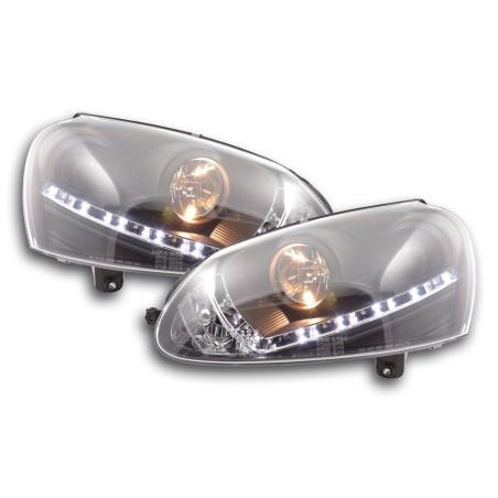 Phare Daylight LED look DRL VW Golf 5 type 1K 03-08 noir pour conduite à droite