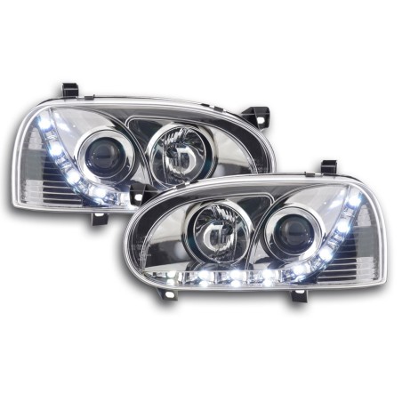 Phare Daylight LED DRL look VW Golf 3 type 1HXO 1EXO 91-97 chrome