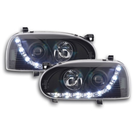 Phare Daylight LED DRL look VW Golf 3 type 1HXO 1EXO 91-97 noir