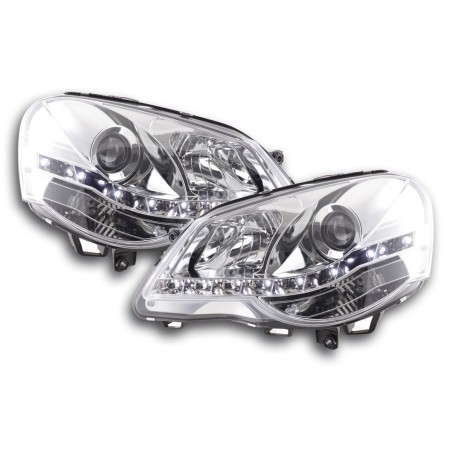 Phare Daylight LED look DRL VW Polo type 9N3 05-09 chromé pour conduite à droite