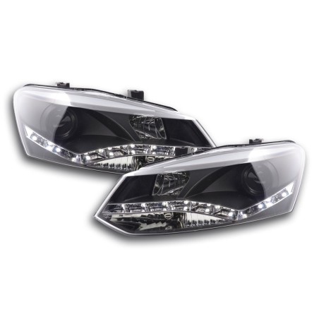 Phare Daylight LED look DRL VW Polo type 6R 2010- noir pour conduite à droite