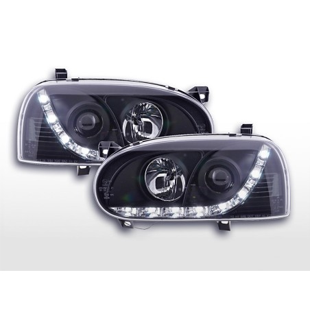 Phare Daylight LED feux de jour VW Golf 3 91-97 noir pour conduite à droite