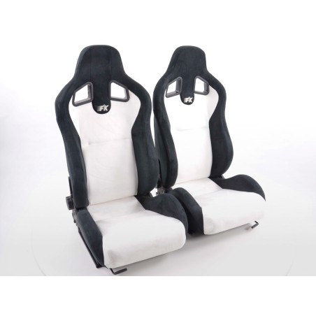 Sièges sport FK Sièges auto demi-coque Set Columbus cuir synthétique blanc / noir avec rails de roulement