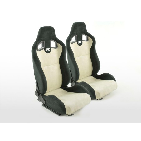 Sièges sport FK Sièges demi-coque auto Set Columbus cuir synthétique beige / noir avec rails de roulement