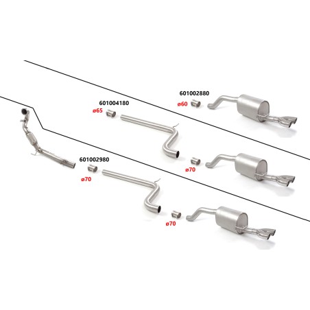 Silencieux arrière en inox avec 2 sorties rondes Sport Line 70 mm décalées
 Ligne avec diamètre majoré 70 mm